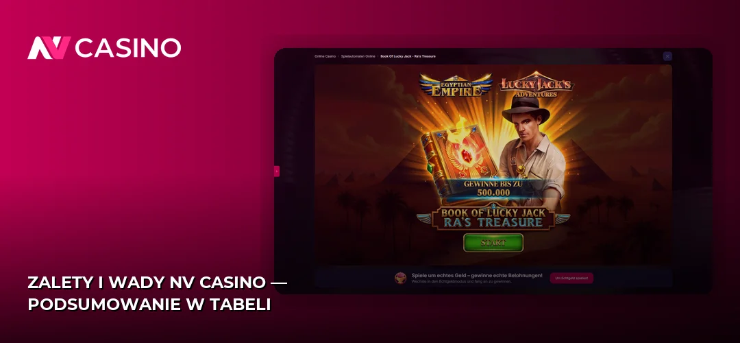 Zalety i wady NV Casino — podsumowanie w tabeli