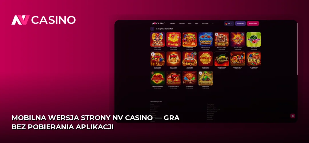 Mobilna wersja strony NV Casino — gra bez pobierania aplikacji