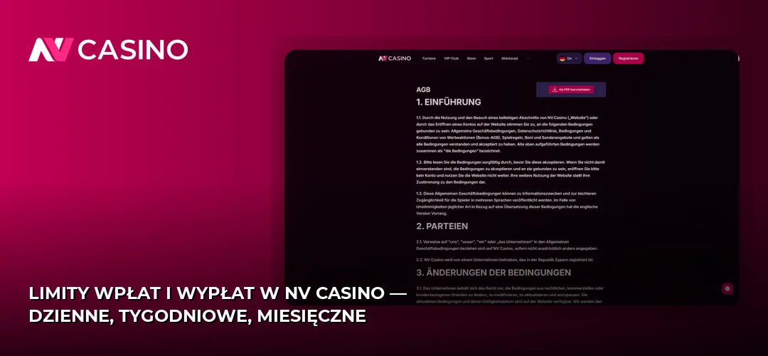 Limity wpłat i wypłat w NV Casino — dzienne, tygodniowe, miesięczne